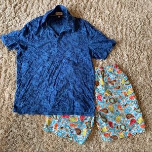 Peter Millar Hawaiian Shirt and Swim Trunks Combo